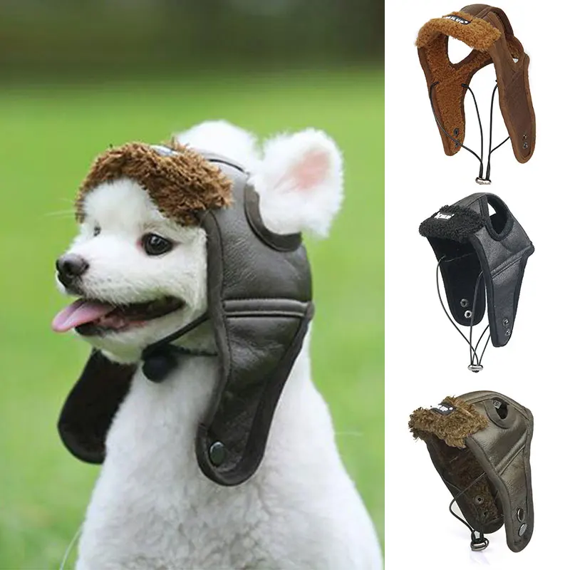 

Stylish Popular Pet Pilot Hat Comfortable Thick Pet Supplies Warm Practical Hat Solid Color Simplicity Dog Pilot Cap