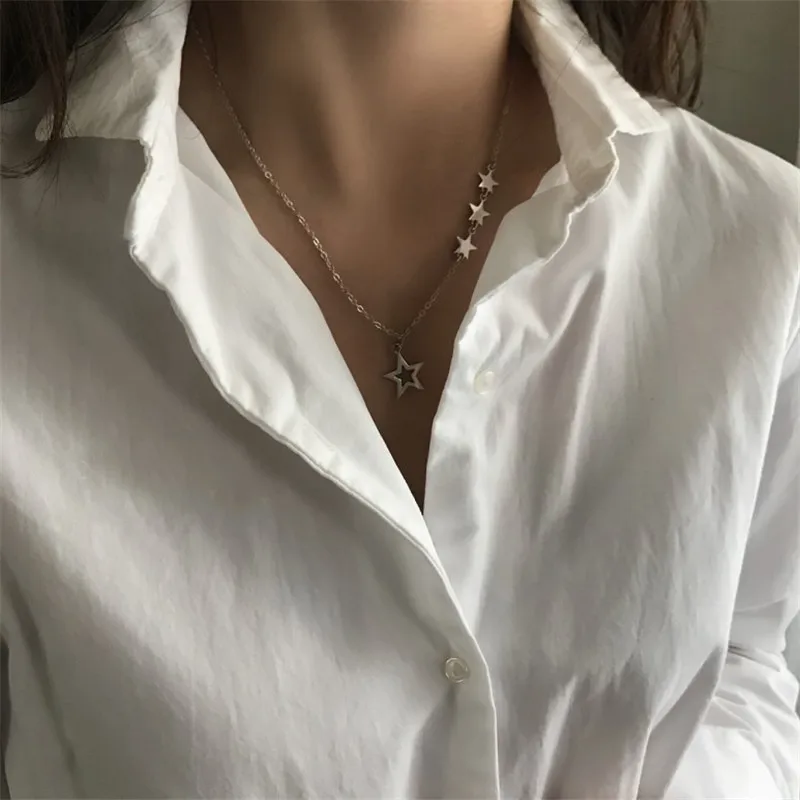 

RUIYI Real 925 Sterling Silver Minimalist Women Sexy Chokers Simplicity Forestry Star Chain Pendant Necklace Fine Jewelry Gift