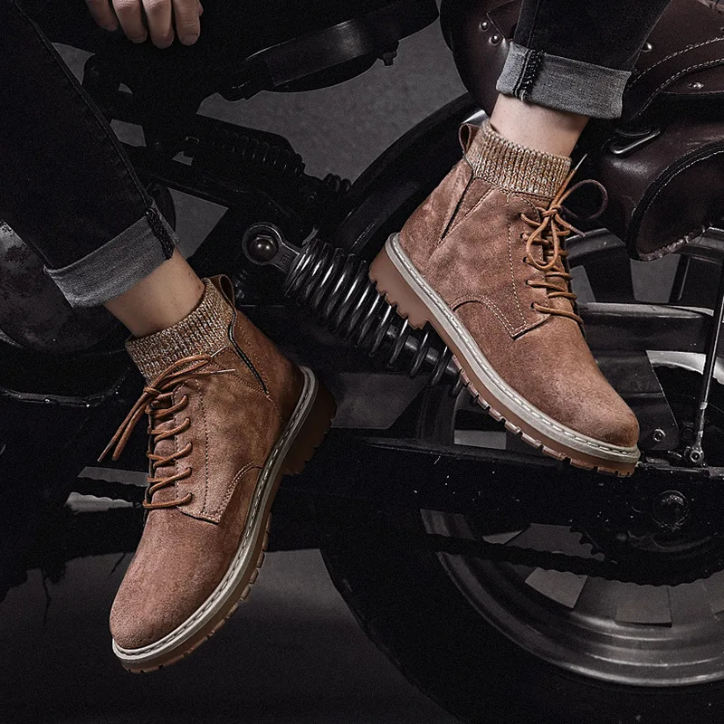 Осенние высокие мужские ботинки в английском стиле однотонные армейские зимние