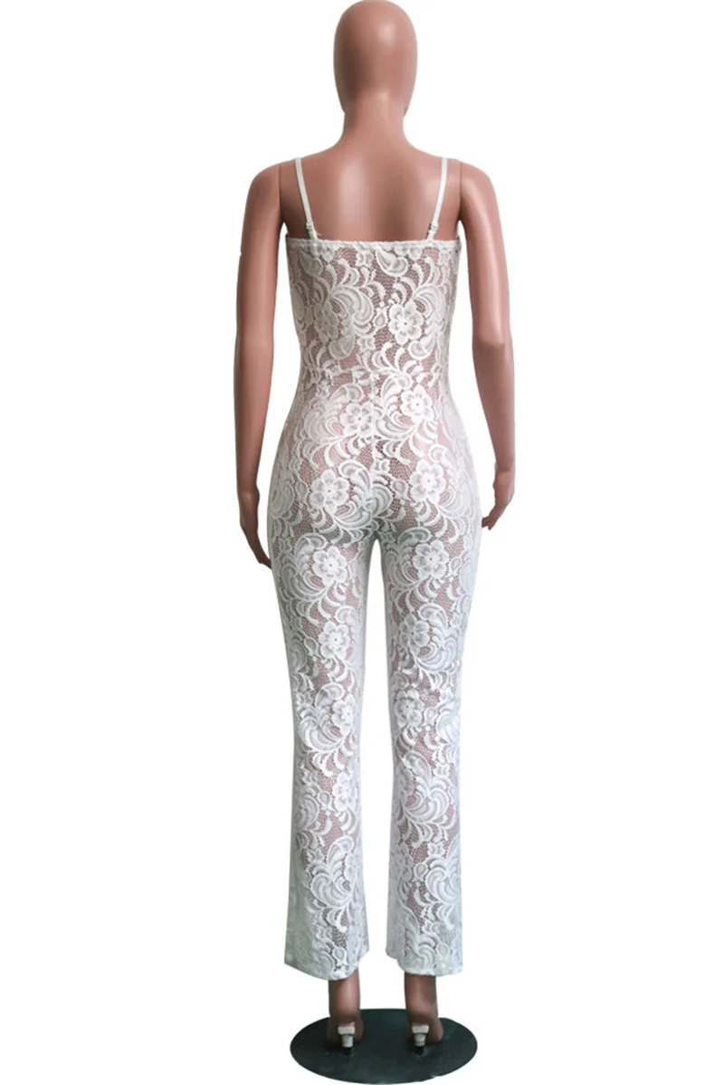 

PinePear Sexy Spaghetti Strap Lace Jumpsuits 2020 New Summer Women Solid Rose Red Sleeveless Hollow Out Straight Pants Overalls