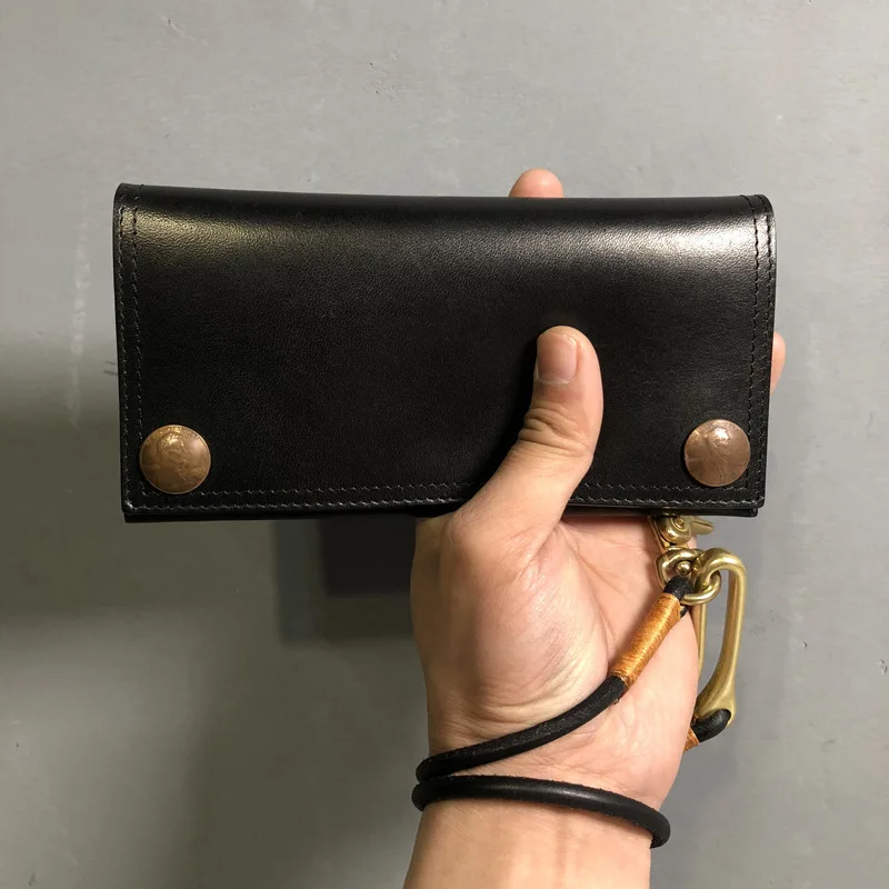 Винтажный кожаный мужской длинный кошелек ручной работы бумажник с держателем