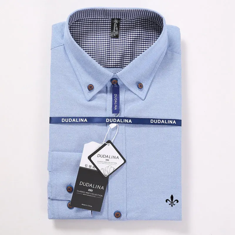 Оксфордская мода Blusa Camisa Social Masculina Dudalina с длинными рукавами и принтом Slim Fit рубашка мужская одежда с цветочным рисунком - Цвет: DCZ5801-BLUE
