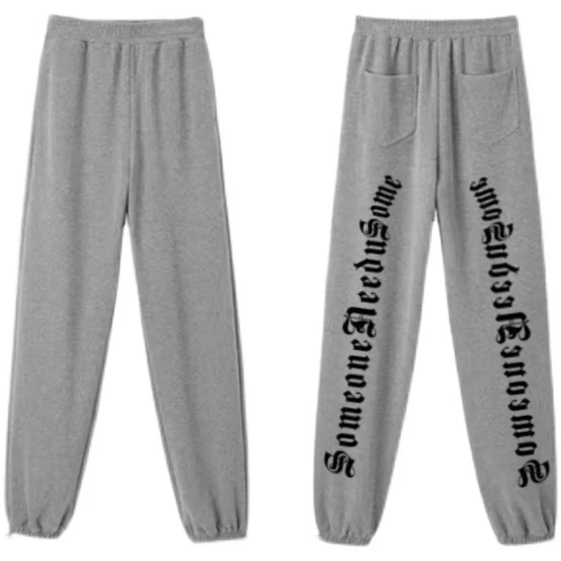 

QWEEK Gothic Streetwear Gray Jogging Sweatpants Women Hippie Harajuku Oversize Print Black Jogging Sports Pants Loose Trousers