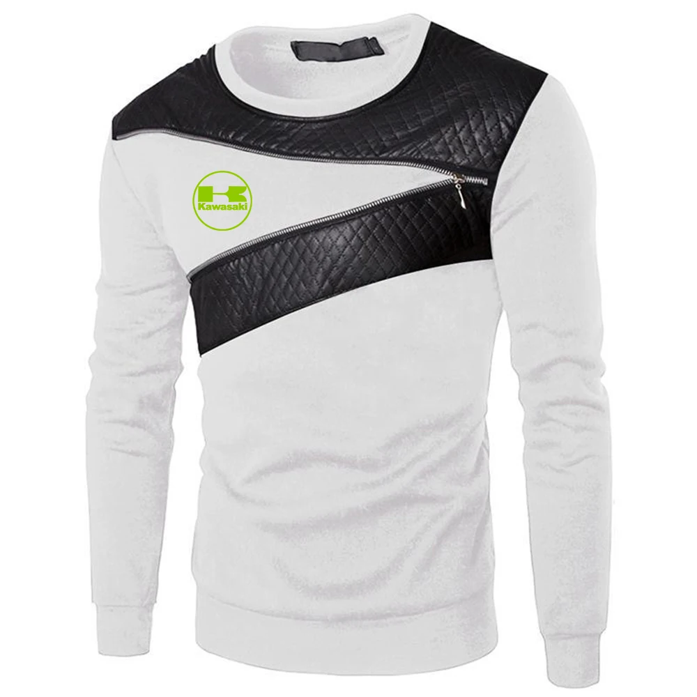 

New Mens Kawasaki Motorcycle LogoAutumn Comfortable Round Neck Patchwork Wild Leisure Hip-hop Fitness Pullover Popular Tops