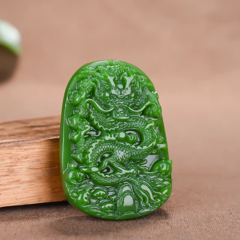 Chinese Green Jade Dragon Pendant Necklace Charm Jewellery Fashion Accessories Hand-Carved Amulet Gifts for Women Her Free rope | Украшения