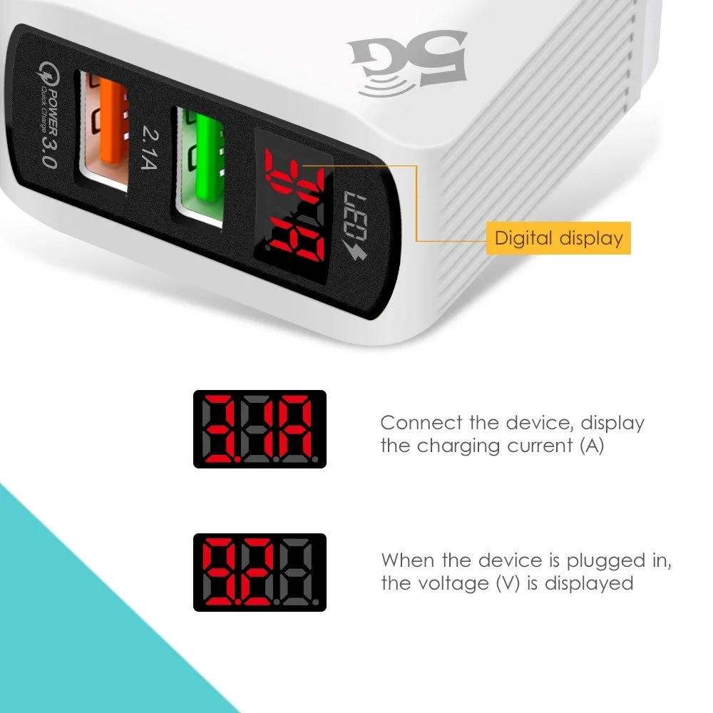 

Quick Charge 3.0 USB Charger Digital Display 5V3A QC3.0 Travel Charger Mobile Phone Charger Adapter for iPhone Xiaomi Huawei