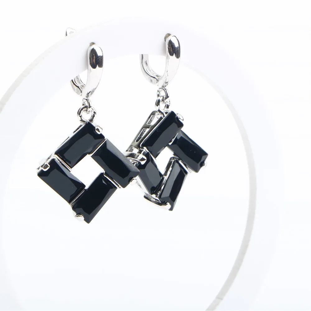 Women 925 Sterling Silver Jewelry Sets Earrings Balck Zircon Wedding Stones Bracelet Ring Pendant Necklace Set Gifts Box | Украшения и