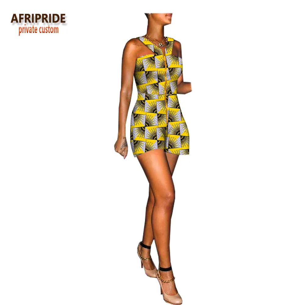 Летний Африканский комбинезон для женщин, AFRIPRIDE, без рукавов, мини длина, Женский хлопковый комбинезон с металлической молнией спереди A1829005 - Цвет: 523