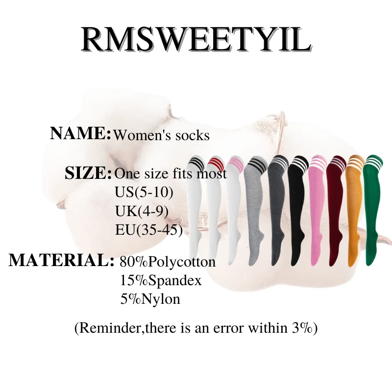 

RMSWEETYIL Thigh High Over The Knee High Socks For Women Striped Long Stockings Cute Kawaii Lolita Girl Leg Warmers Tube Sock