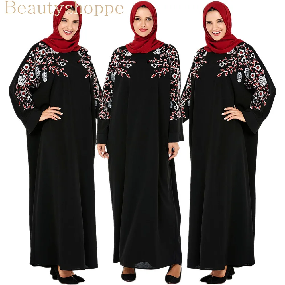 Большие халаты для женщин модное черное мусульманское платье абайя с цветочной
