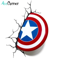 acecorner captain americas shield superhero 3d led wall lamp creative avengers marvel sticker night light for christmas kid gift