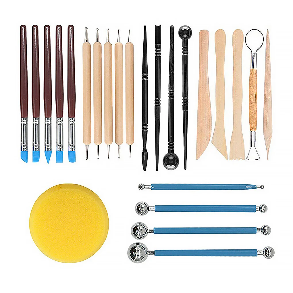 24 Pcs/set Pottery DIY Tool Set Clay Sculpting Ceramic Wooden Handle Shaping Modeling Kit | Дом и сад