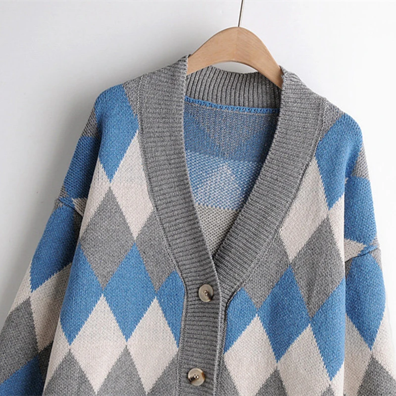 2019 осенний кардиган свитер для женщин винтажные свитера с геометрическим