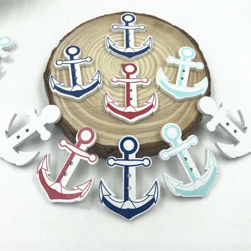 100 шт океан деревянные пуговицы в виде якоря 2 отверстия подходят для шитья