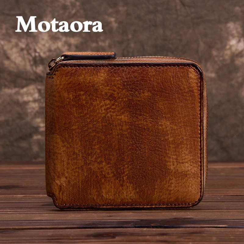 MOTAORA  Man‘s’ And Women's Wallets Leather Short Zipper Wallet New 5 Color Coin Purse Vintage Cash Bag Cowhide Solid Money Bags