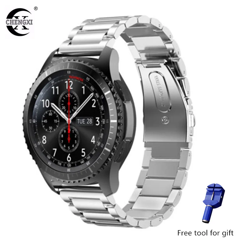 Silver Gear S3 Frontier полосы, CHENGXI Премиум твердые нержавеющая сталь часы полосы браслет ремешок для samsung gear S3 Galaxy часы S3 22 мм - Цвет ремешка: Silver