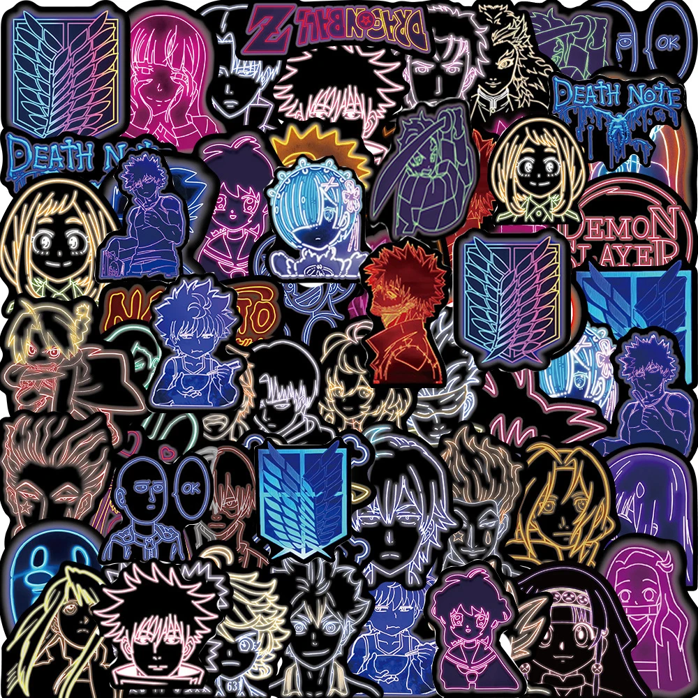 103050pcs mix neon light anime demon slayer attack on titan sticker aesthetic phone car laptop bike graffiti sticker kid toy free global shipping
