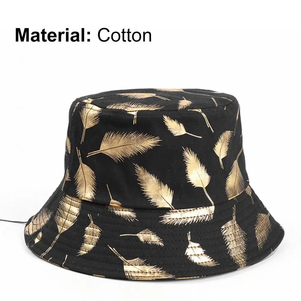 

Summer bucket hat women Cap cotton Feather personalized feather print Cozy Fashion Summer Travel Beach Sun Hat Holiday sun hat