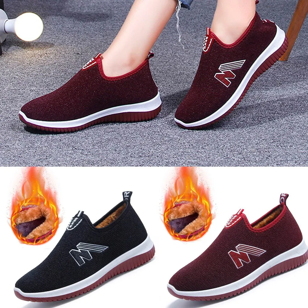 Туфли без шнурков Женская зимняя теплая сетчатая тапочки плоские туфли