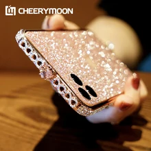 Luxury Diamond Bling Color Heart Border&Glitter BackFilm For iPhone 11 Pro Max XS Max XR X 7 Xsmax 6 6s 8 Plus Drill Case Bumper