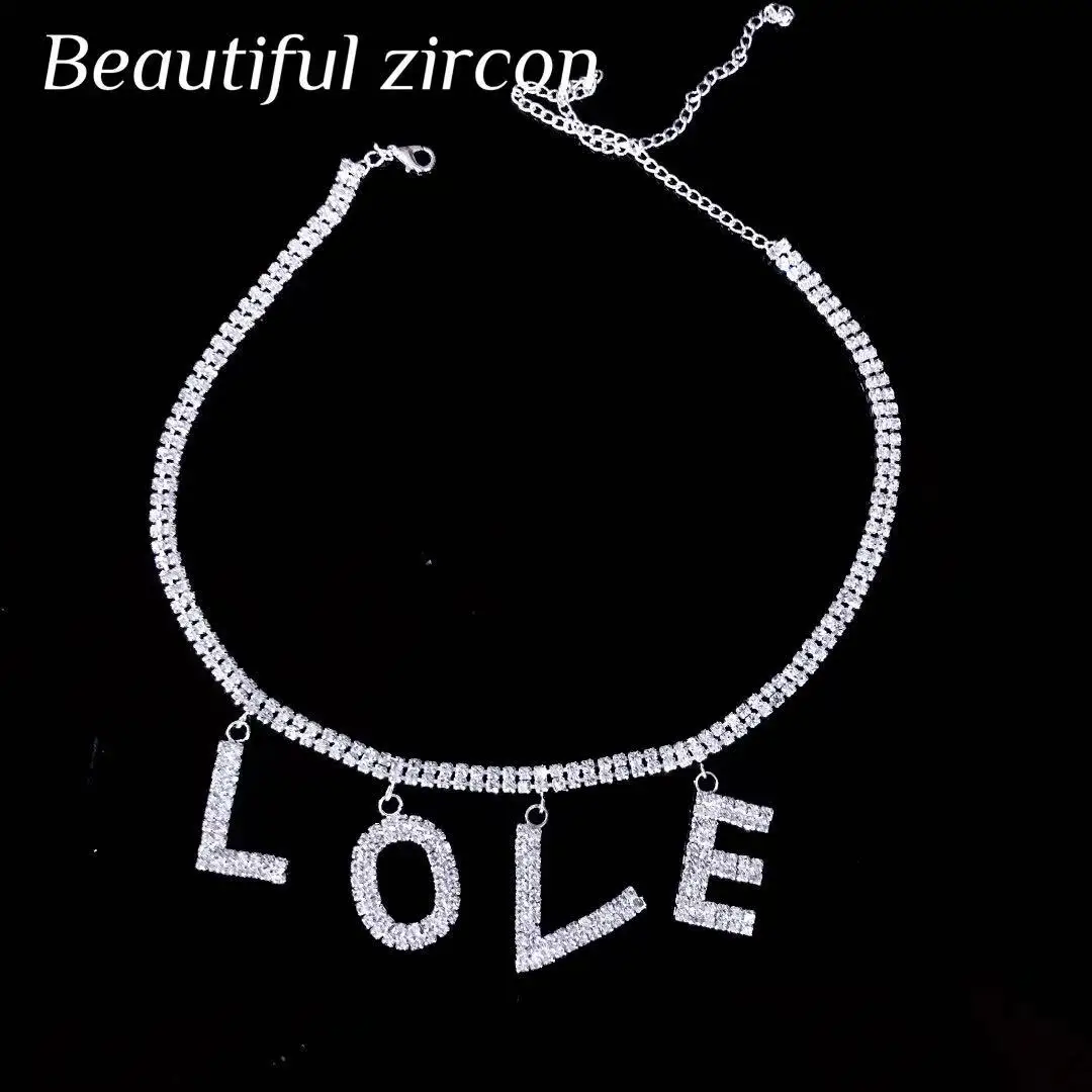 Женский сексуальный модный кристальный камень с буквой NECKLACE BRIDAL WEDDING, изысканный простой сверкающий кристальный камень, ожерелье любви.