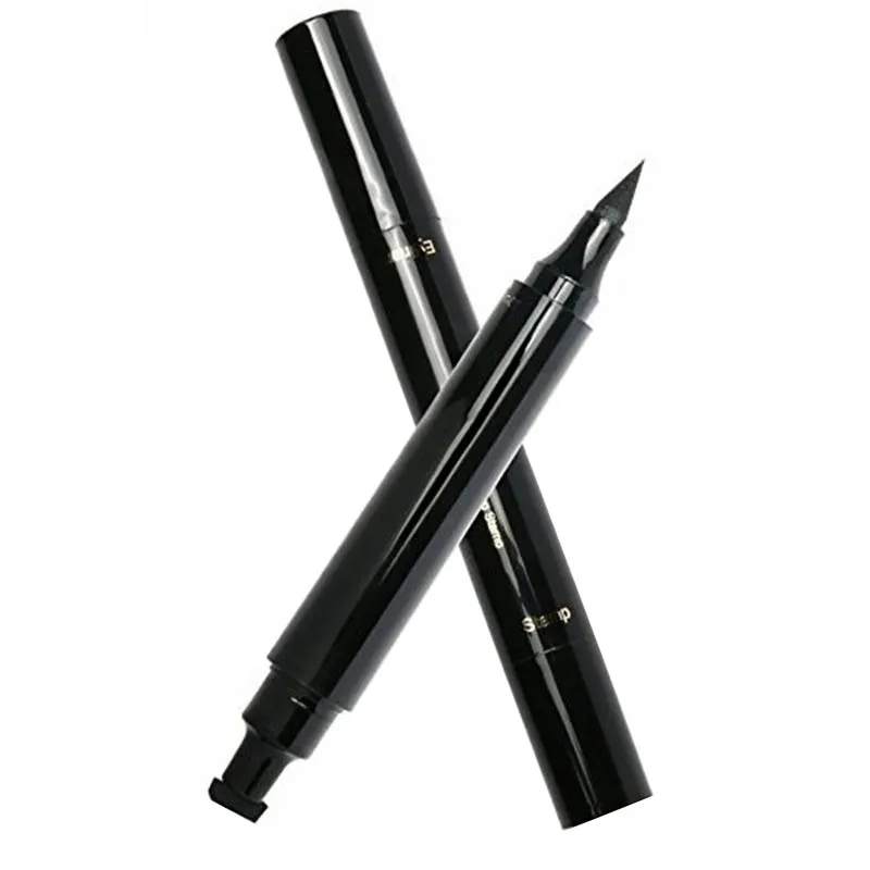 1 Pcs Double-Headed Seal Black Eyeliner Triangle Seal Eyeliner 2-in-1 Waterproof Eyes Make Kit with Eyeliner Pen and Stamp TSLM2