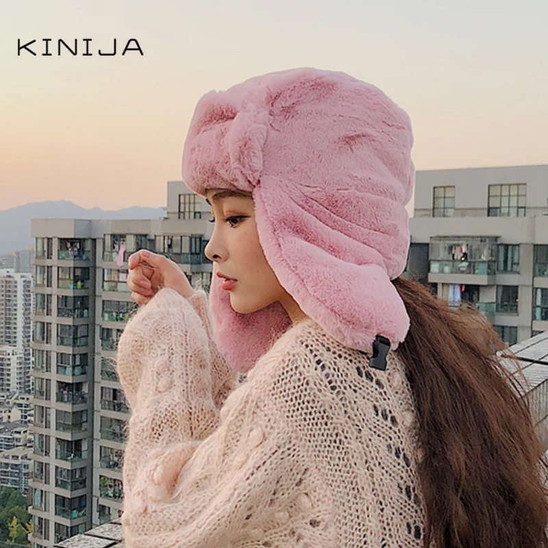 Зимняя уличная ветрозащитная шапка из кроличьей шерсти Lei Feng Женская утолщенная