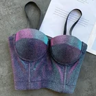 Женский связующий бюстгальтер, корсет, укороченные топы с завязкой на шее, блестящий корсет, топ, боди-труба, ночной клуб, сексуальные блестящие майки