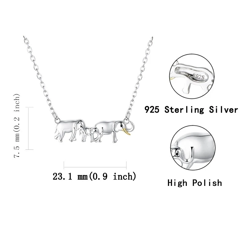 

925 Sterling Silver Walking Elephant Pendant Chain Animal Happy Family Necklace for Mother 2020 Lady Fine Jewelry Christmas Gift