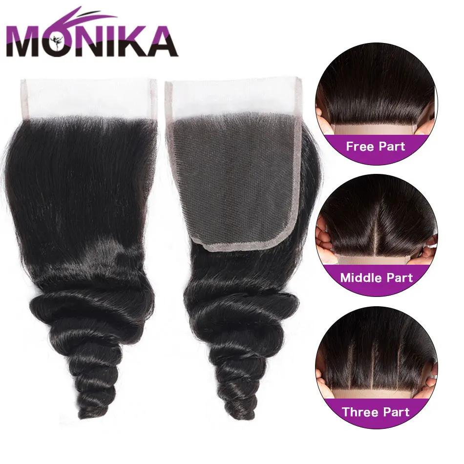 Monika 20 дневное закрытие свободные волнистые волосы человеческие зажимы 4x4 3 части