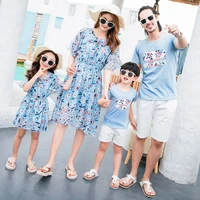 new summer family matching suit father son short sleeeve t shirtpants mother daughter beach floral print dresses outfits