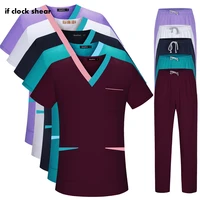 v neck color blocking spa uniform wholesale prices short sleeved suits topspant health workwear costume lab work uniform unisex