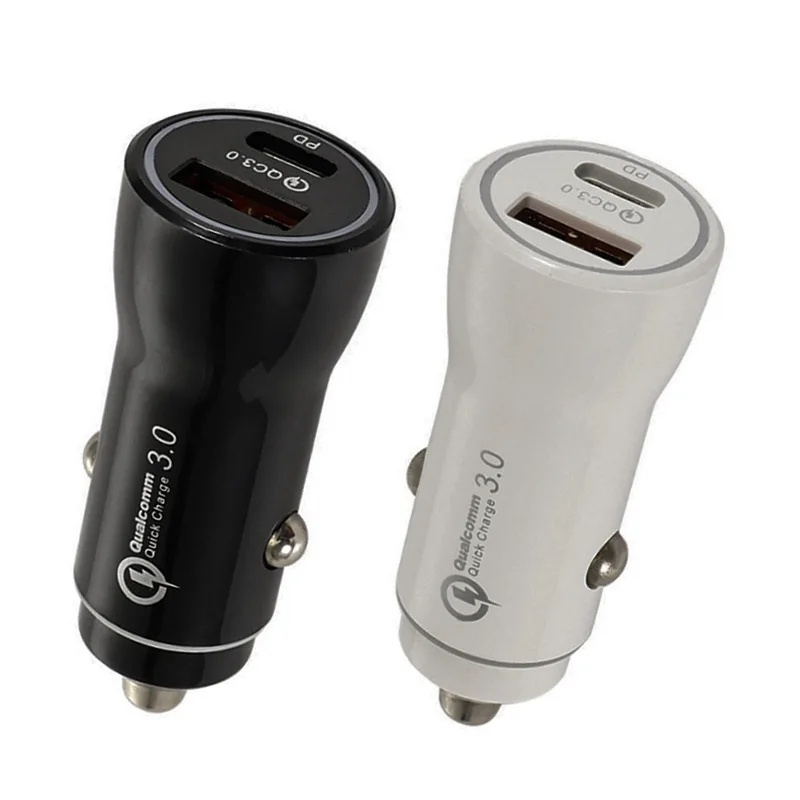 

Hot Sale Universal 36W 12v Mini Dual USB QC3.0 and Type C PD 18W 20W Port Quick Fast Car Charger
