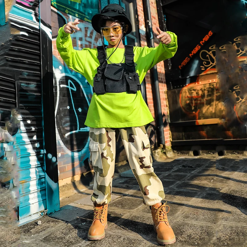 Танцевальные костюмы в стиле хип хоп Детский флуоресцентный зеленый свитер