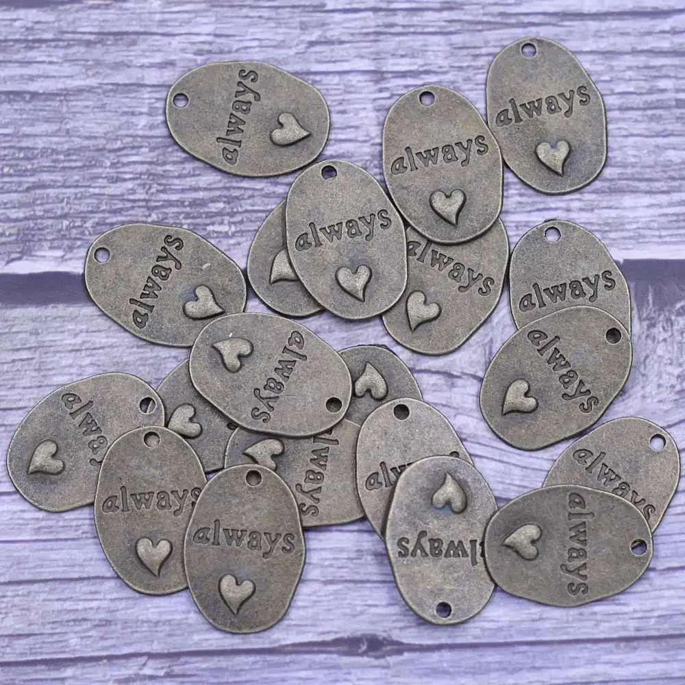 

10Pcs Pendants " Always " Heart Cute Palm Print Valentine Oval Bronze Tone For Charms Necklaces Jewelry DIY Accessories 25x18mm