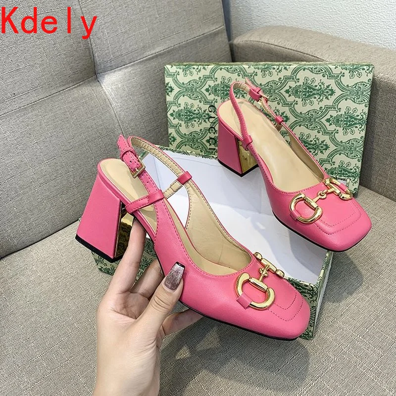 Women's Sandals Shoes 2021 New One-word Buckle High Heels Women's Square Toe Thick Heel Single Shoes Height Women Shoes