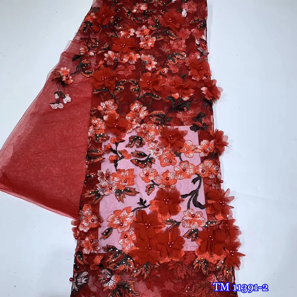 Африканский тюль кружева высокого качества 3D Цветы аппликация бисером камни