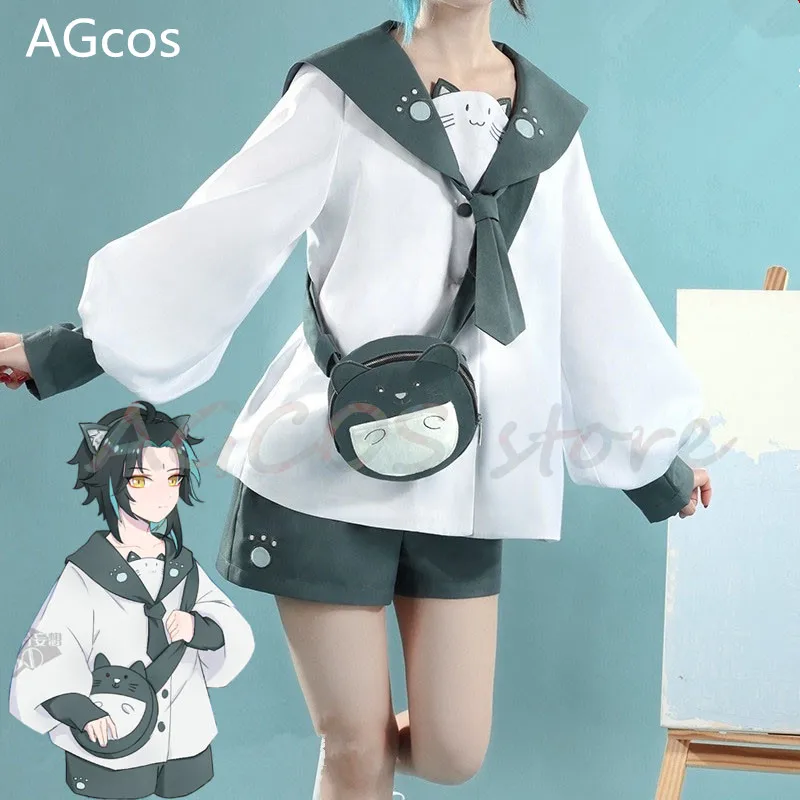 

AGCOS Presale!! Genshin Impact Xiao Lovely Cat Cosplay Costume Xiao Doujin Cosplay Daily Suit Uniforms Top+Shorts