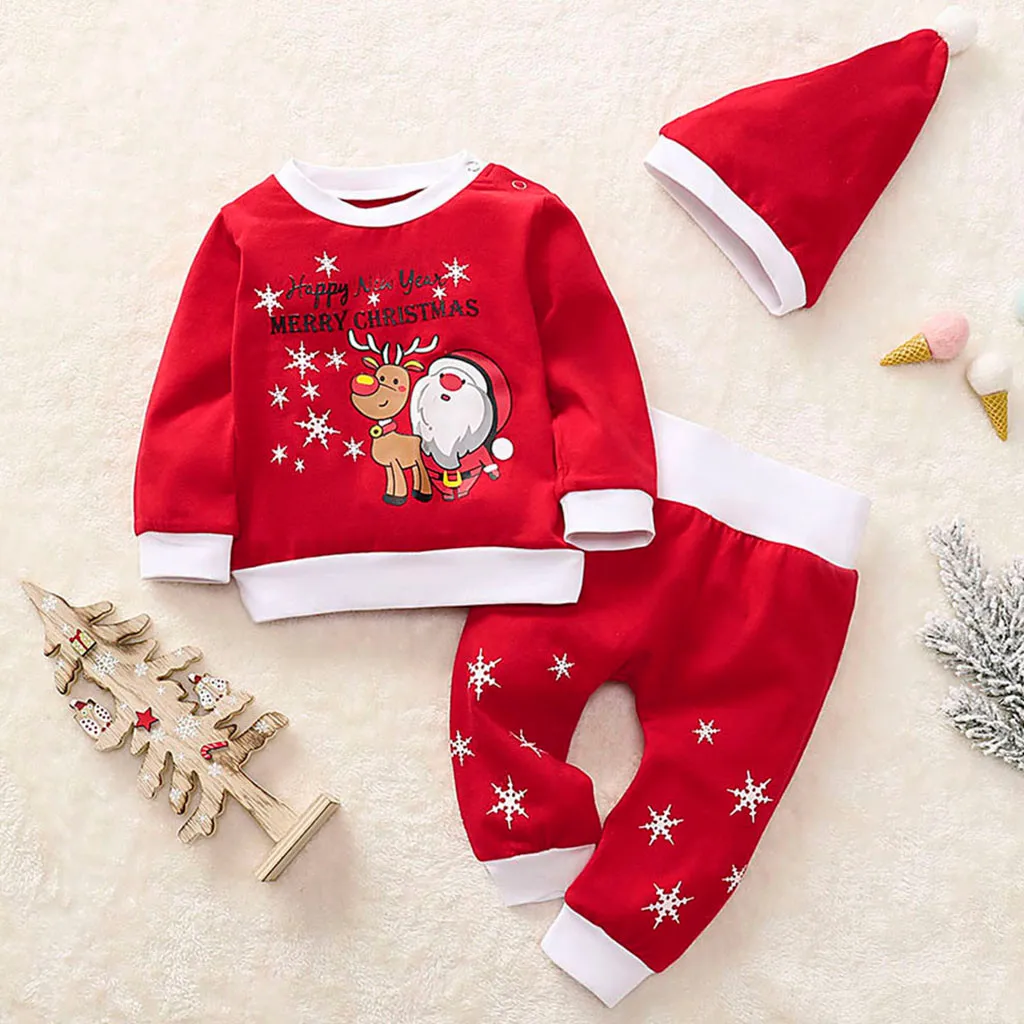 

Santa Claus Costumbe For Babys Boy Christmas Outfit Long Sleeve Pullover Pants And Hat Baby Christmas Clothes New Born Clothing