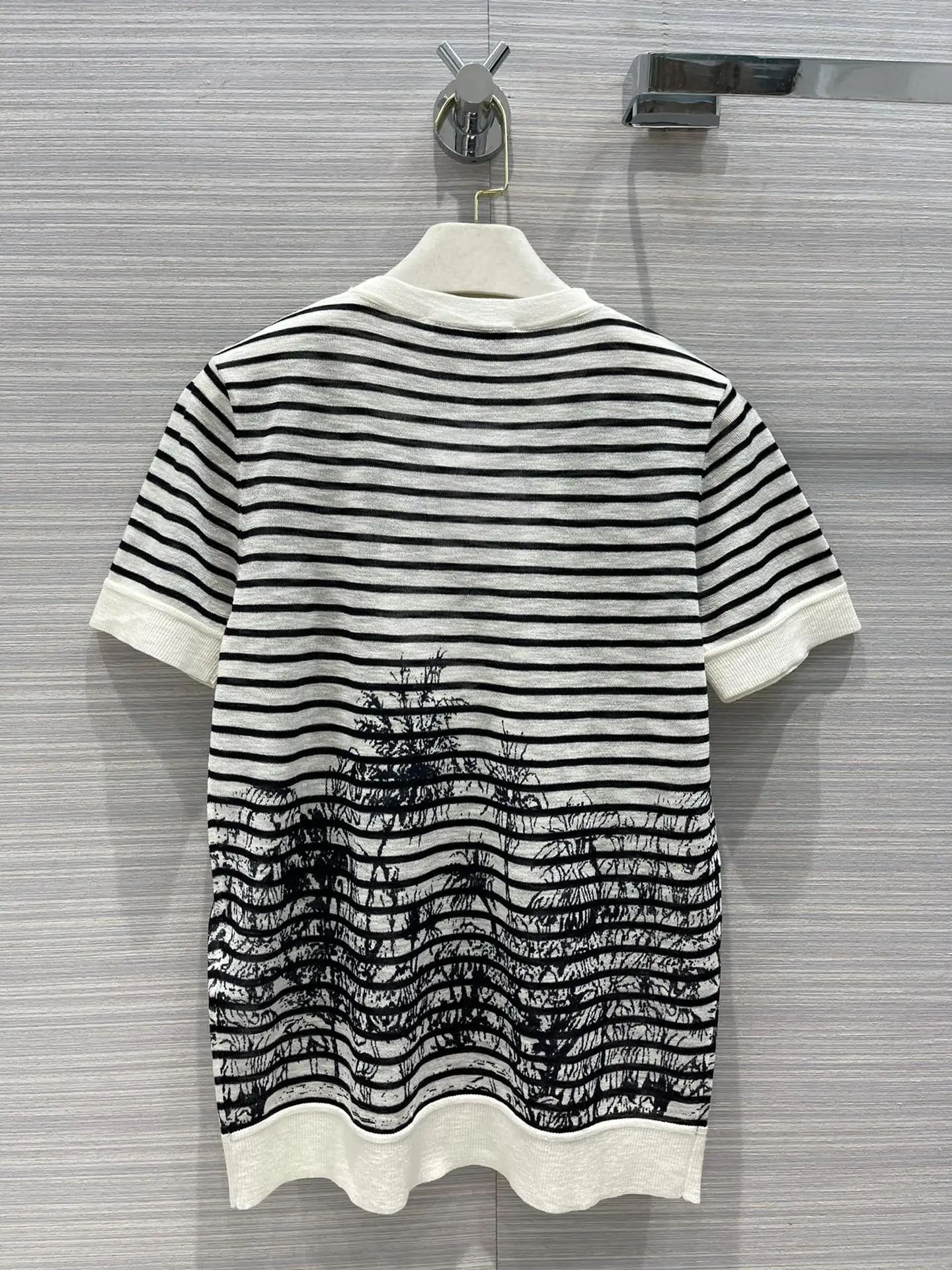 2021 new women fashion short-sleeved casual striped coconut printed linen sweater 0430