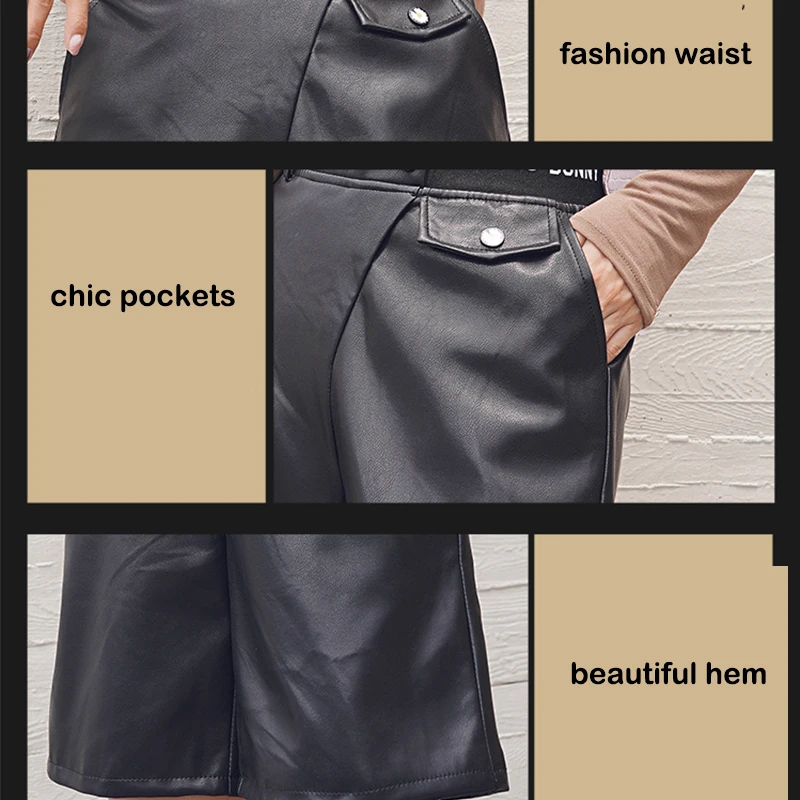 Осень-зима Капри с высокой талией высокое качество экокожа длина до колена