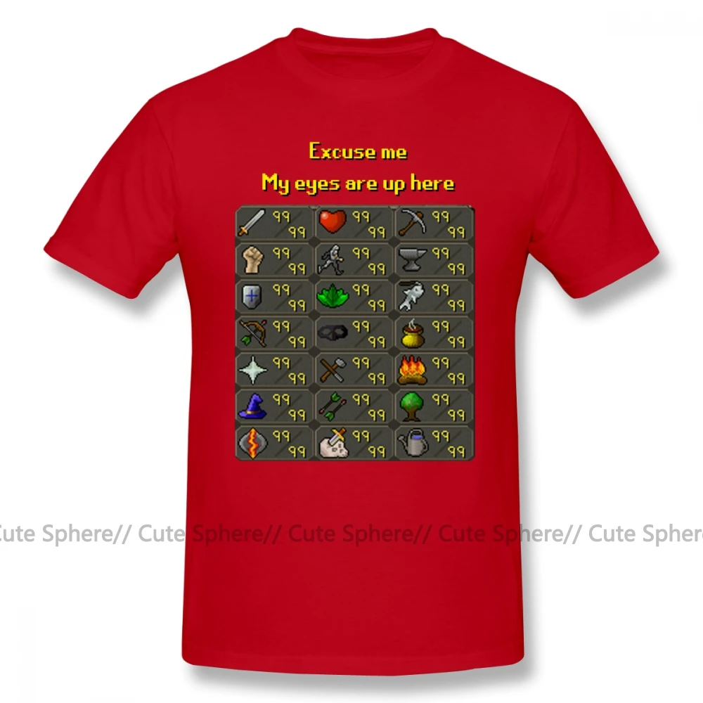 Runescape, футболка, Runescape, My Eyes Are Up Here, футболка, 100 хлопок, графическая футболка, мужская, ХХХ, с коротким рукавом, летняя, забавная футболка - Цвет: Red