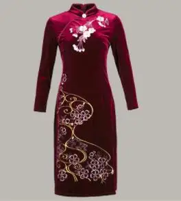 Современный Азиатский стиль вышивка qipao бархат большой Макси 4XL размер вечерние
