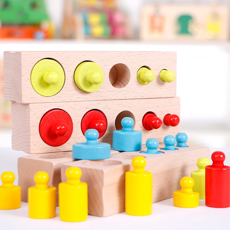 

Montessori Educational Wooden Toys Cylinder Socket Blocks Toy Baby Development Practice and Senses 4pc/1 set for Kid Gift