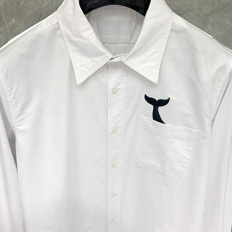 TB THOM Shirt Spring Autunm Fashion Brand Men's Shirt Fish Tail On Pocket Casual Cotton Oxford Slim Custom Wholesale TB Shirt