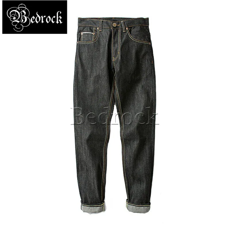 

Little feet jeans Mbbcar European and American West Coast Harajuku Tide Heavyweight Washed Black Cow Raw Denim Jeans 718A