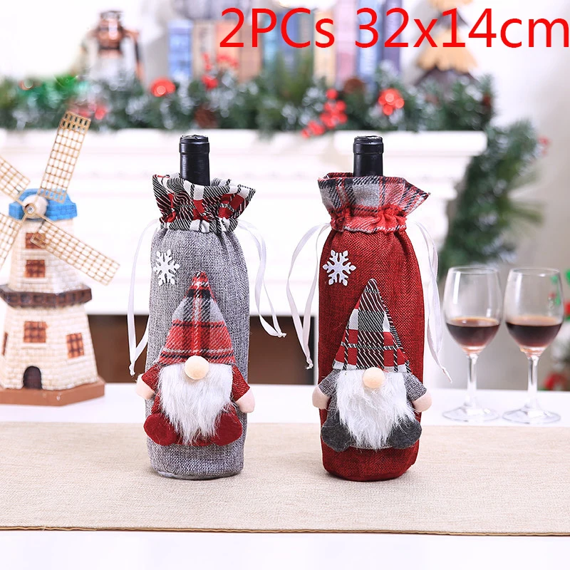 P 2PCS Рождественская Крышка для бутылки вина рождественские украшения для дома Санта-Клаус Снеговик Navidad рождественские вечерние настольные Декорации для вечеринок - Цвет: P 2PCS