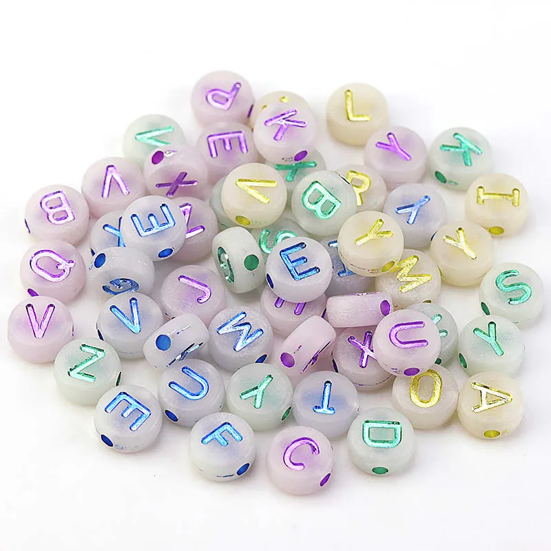 

Mixed Fluorescence Letter Acrylic Beads Round Flat Alphabet Loose Spacer Beads For Jewelry Making Handmade Diy Bracelet Necklace