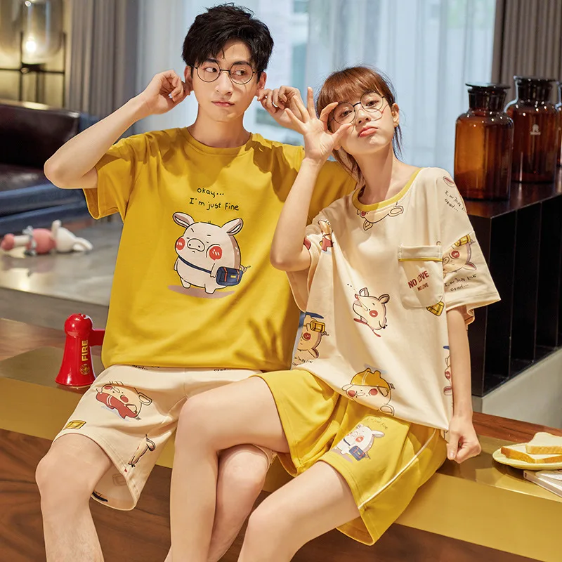 

Couple Pajamas Set Homesuit Summer Cute Cartoon Gig Short Sleeve Cotton Lovers Pajamas Men And Women Pyjamas Pijamas