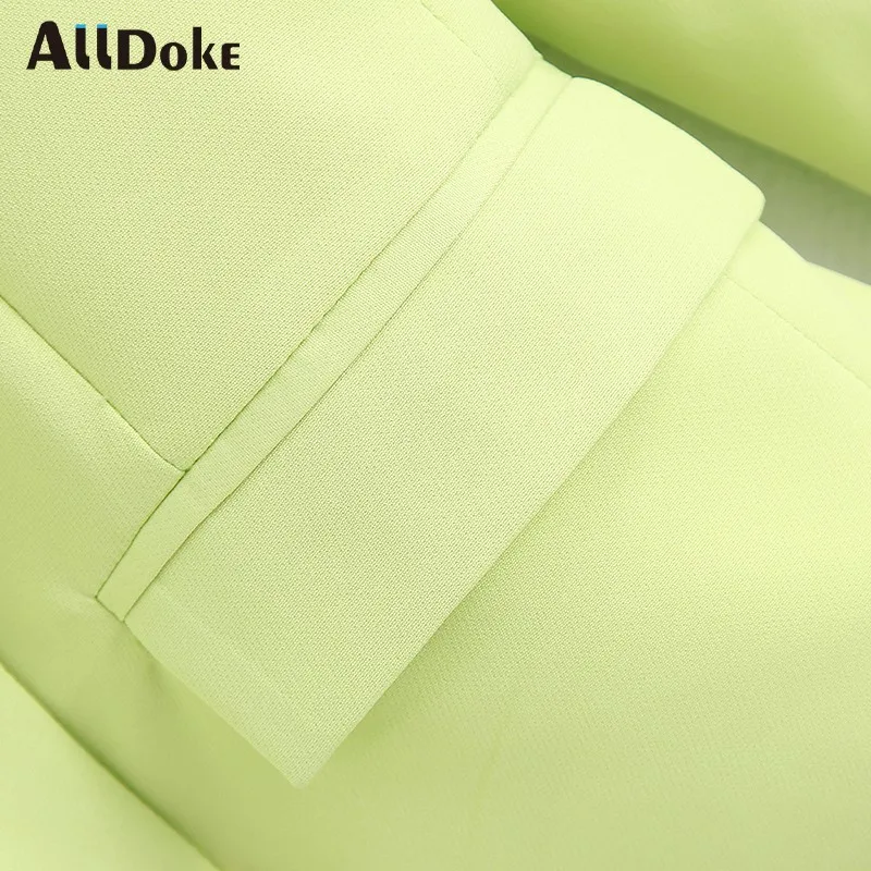 

ALLDOKE yellow casual notched blazer women spring long sleeve double pockets coats mujer office lady double breasted blazer coat